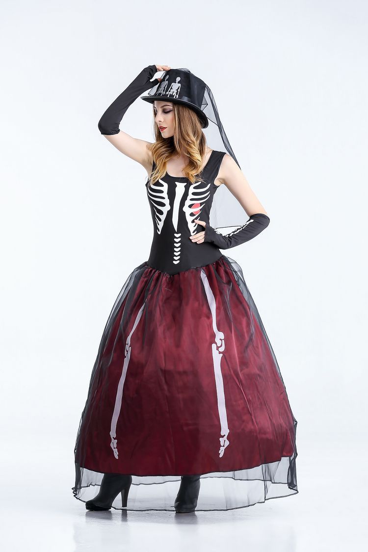 Halloween Costume Skull White Mummy Bride Zombie Outfit Nightclub Cosplay Stage Performance Costume