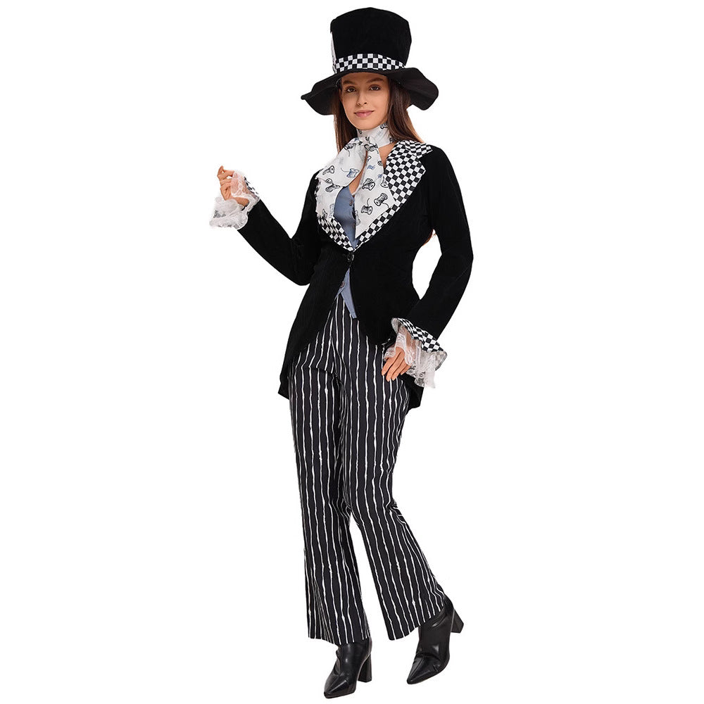 Circus Magician Cosplay Halloween Cartoon Costume Alice in Wonderland Mad Hatter Hat Man Costume Mad Hatter Outfit
