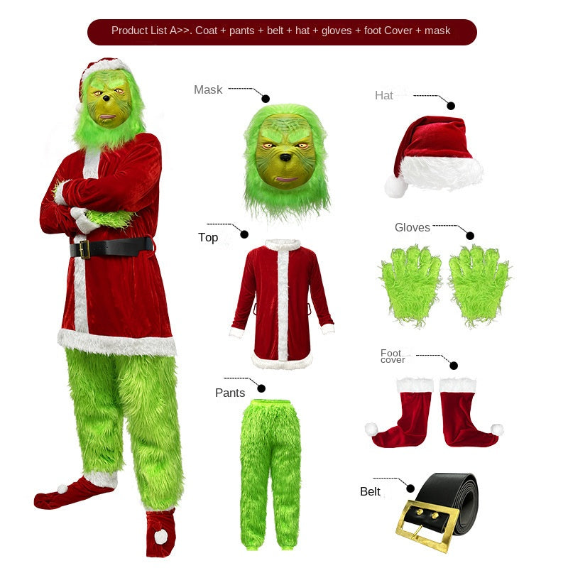 Christmas Costume Long-Haired Monster Cosplay Santa Claus Green Monster Grinch Christmas Performance Costume