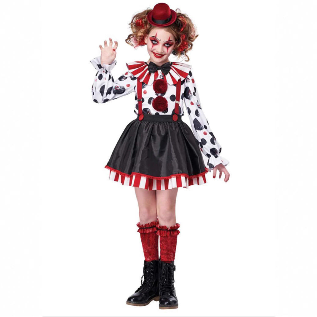 Children's and Adult Halloween Costume Women's Circus Haunting Horror Clown Costume for Masquerade Party Performance