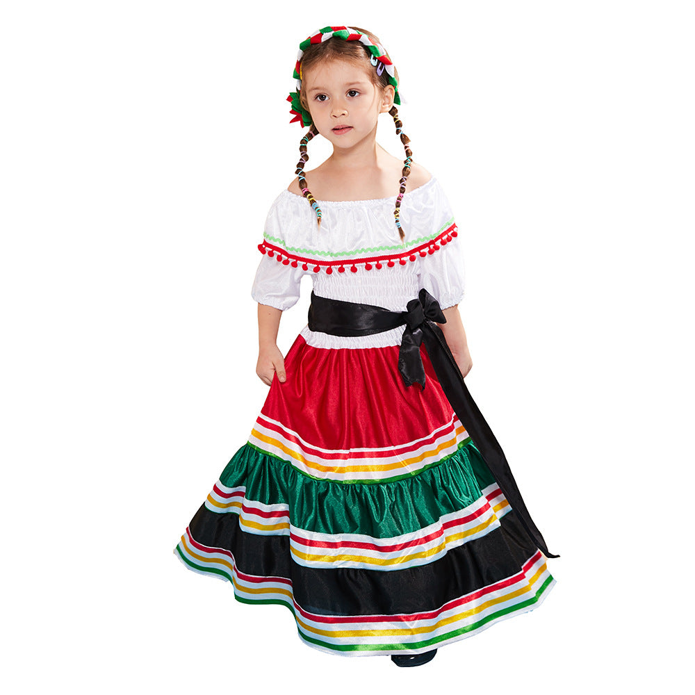 New Mexican ethnic girl dress long dress Halloween party costume stage performance costume Day of the Dead dress