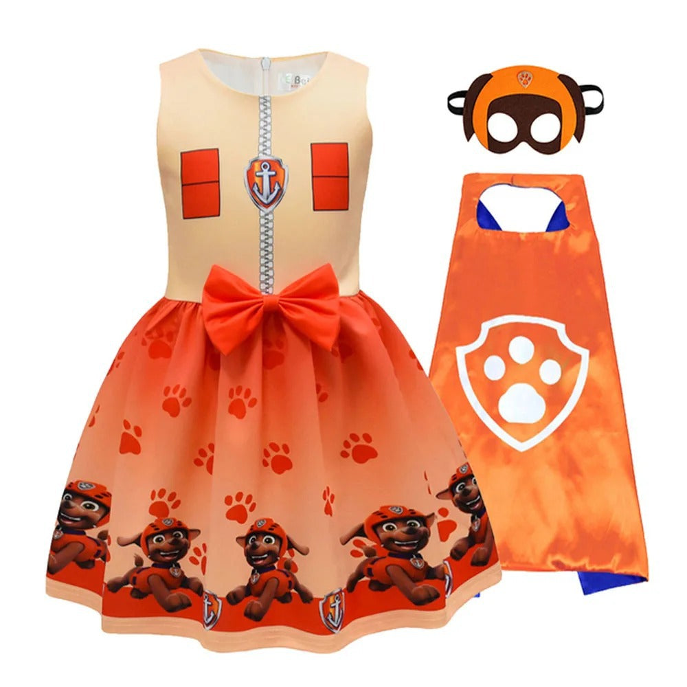 Halloween Cosplay Dress with Cape and Mask for Kids Costume Party