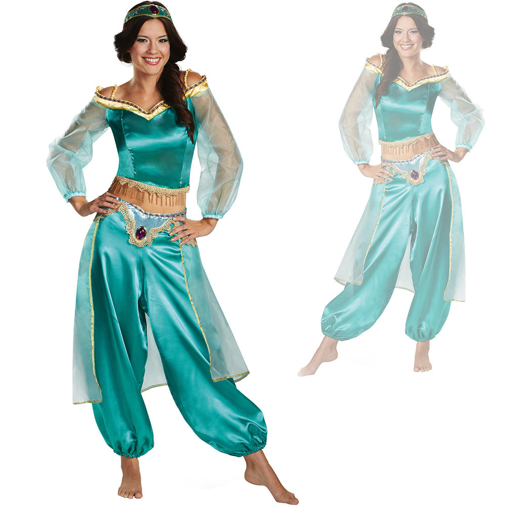 Halloween Costume Aladdin Jasmine Princess Dress Adult Cosplay Costume Role Play Stage Performance Dress