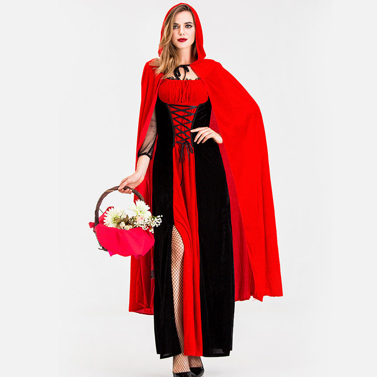 Halloween Costume Cosplay Dress for Women, Party Queen Long Dress, Little Red Riding Hood Performance Costume