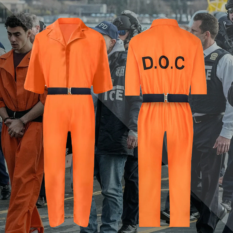Halloween Luigi cosplay costume American prison costume cosplay orange prison costume two-piece set