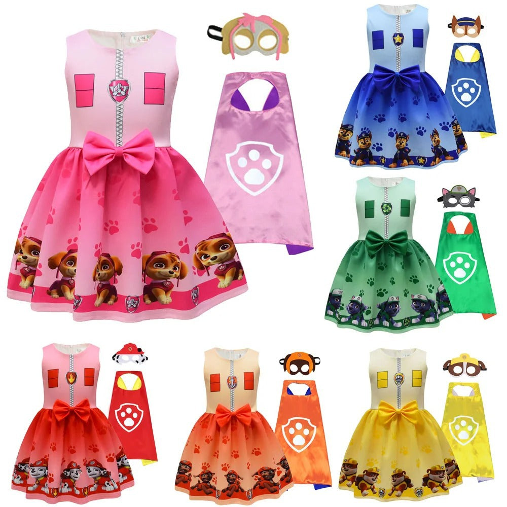 Halloween Cosplay Dress with Cape and Mask for Kids Costume Party
