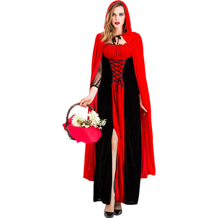 Halloween Costume Cosplay Dress for Women, Party Queen Long Dress, Little Red Riding Hood Performance Costume