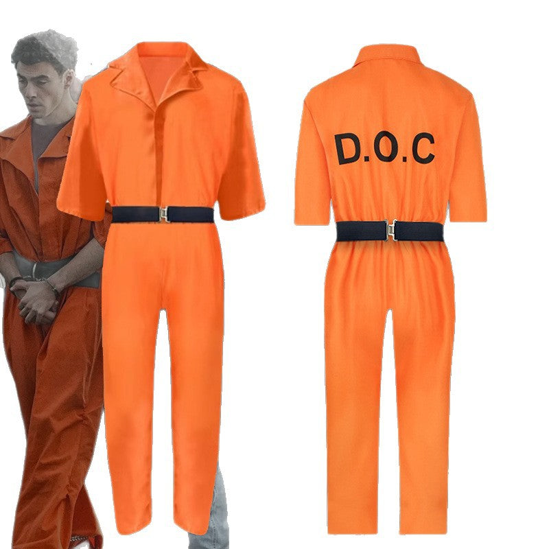 Halloween Luigi cosplay costume American prison costume cosplay orange prison costume two-piece set