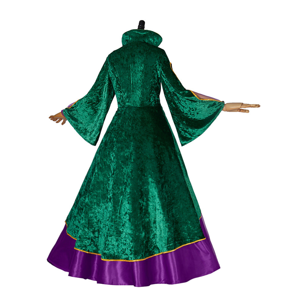 Witch also crazy cosplay costume medieval gold velvet dress Fred performing cosplay costume green bubble sleeves