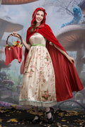 Halloween costume gorgeous Little Red Riding Hood floral long dress cosplay maid costume role-playing costume