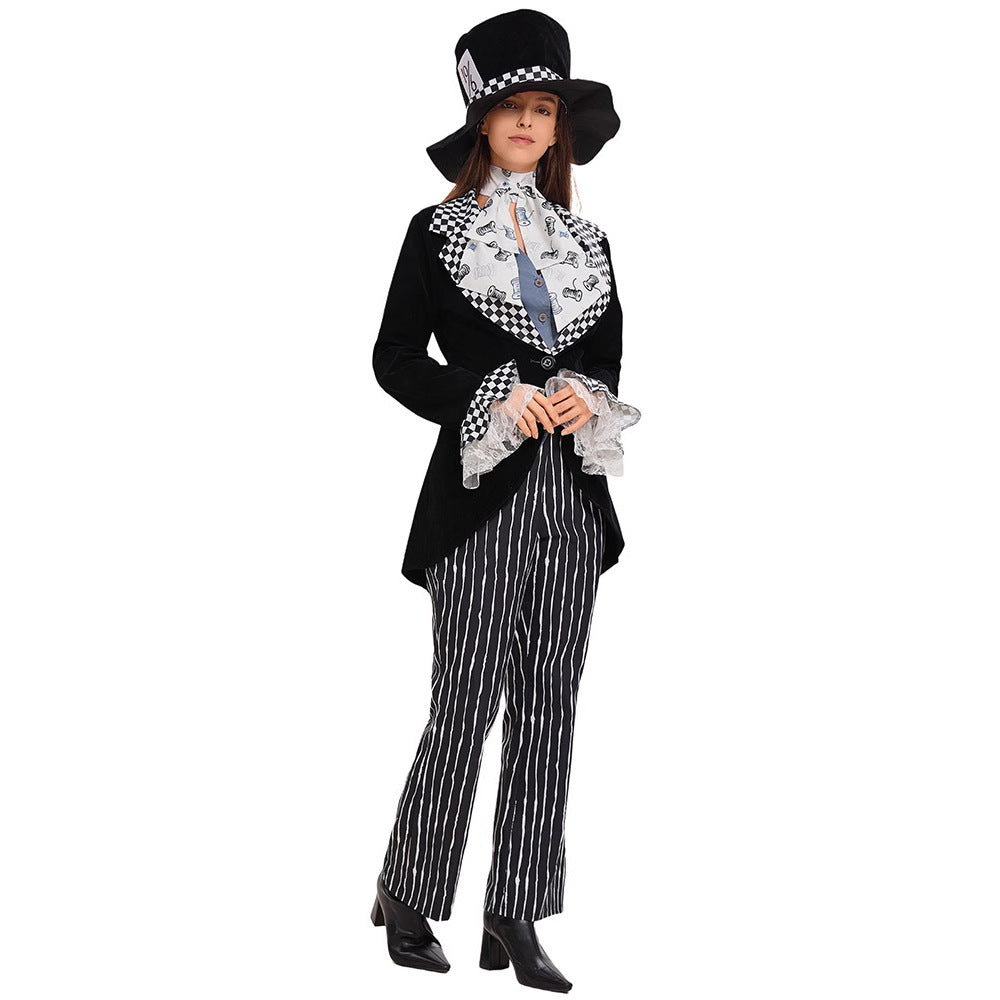 Circus Magician Cosplay Halloween Cartoon Costume Alice in Wonderland Mad Hatter Hat Man Costume Mad Hatter Outfit