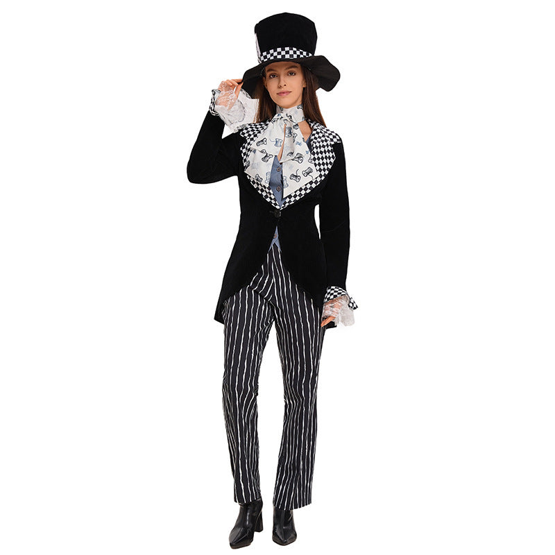 Circus Magician Cosplay Halloween Cartoon Costume Alice in Wonderland Mad Hatter Hat Man Costume Mad Hatter Outfit