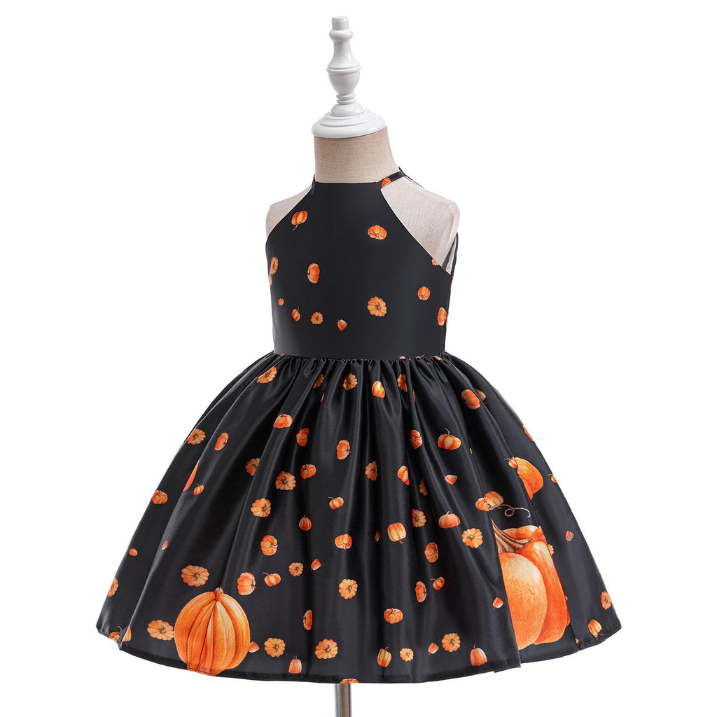 Girls' Halloween pumpkin dress children's stage performance costume witch dress up costume sling princess dress