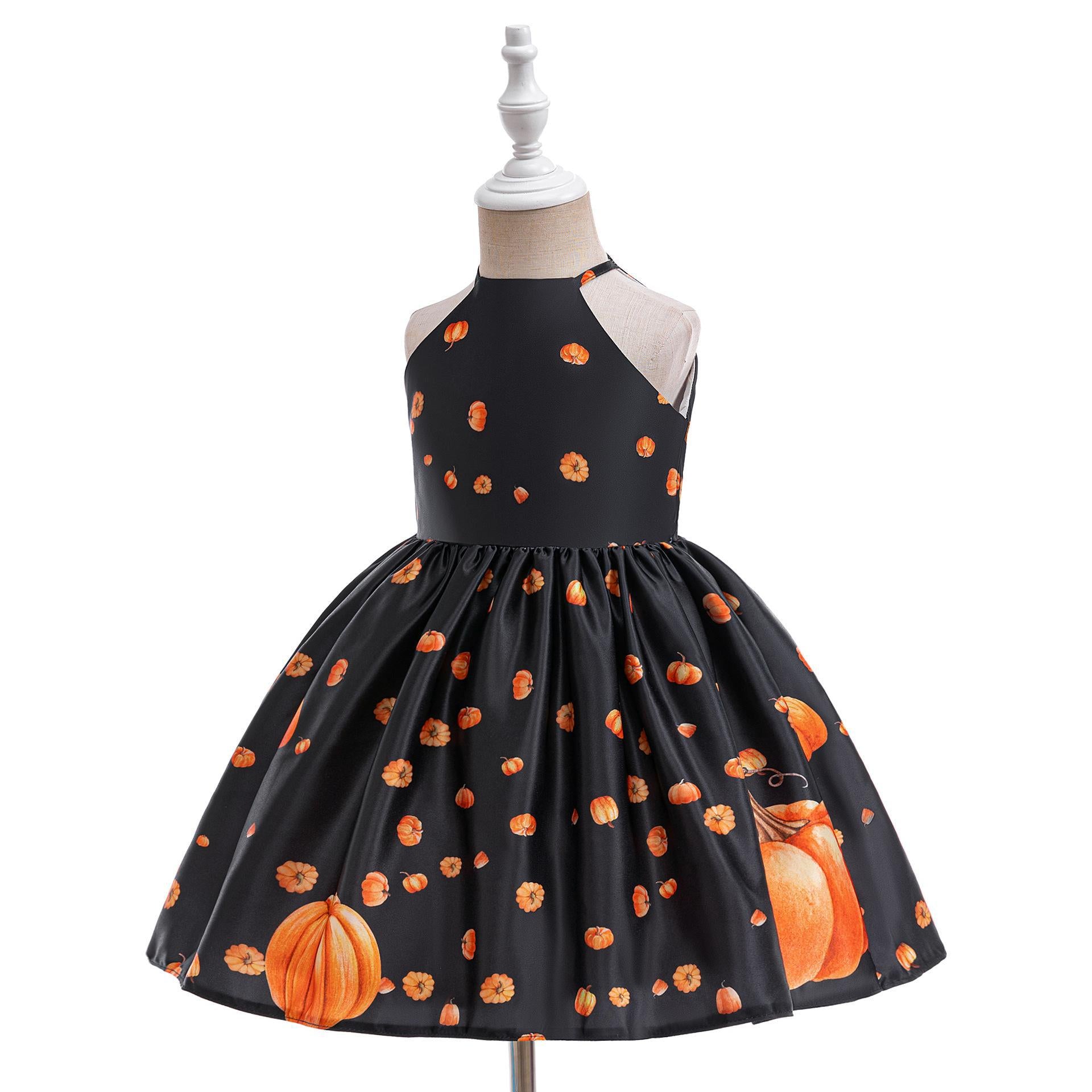 Girls' Halloween pumpkin dress children's stage performance costume witch dress up costume sling princess dress
