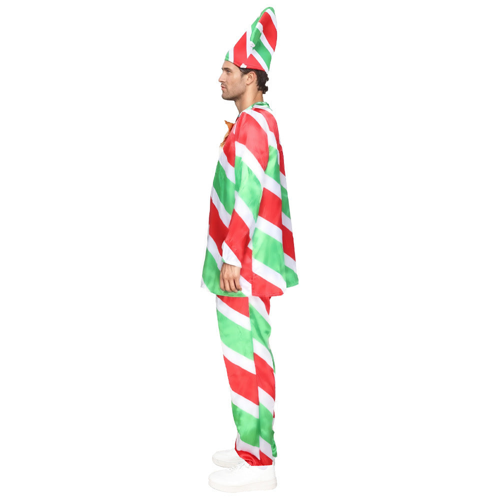 Cross-border new arrival Christmas dress-up costume Candy Cane Festival party performance costume Christmas elf elderly costume