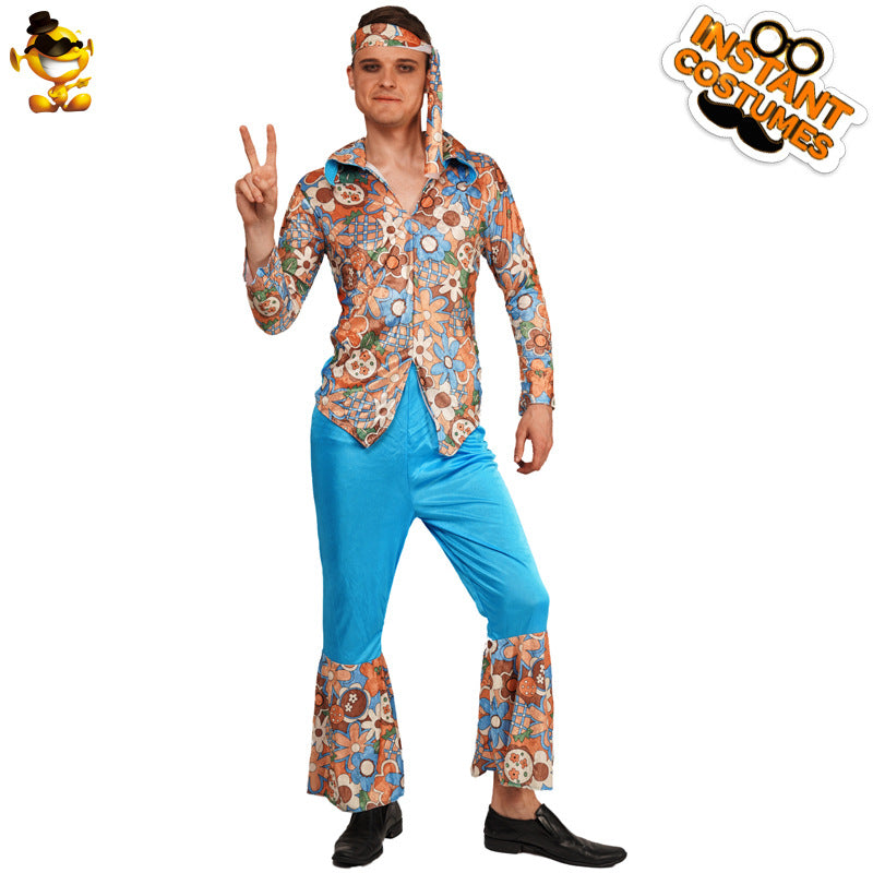 Adult men 70's vintage hippie disco party costume male ROCK ROCK hippie costume