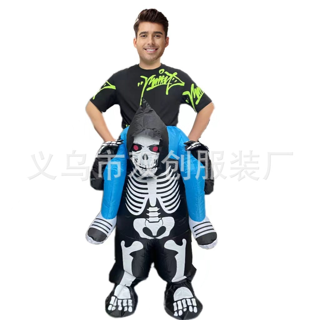 Halloween costume ribs Tyrannosaurus inflatable clothing stage dress up black and white zombie Tyrannosaurus inflatable clothing performance clothing