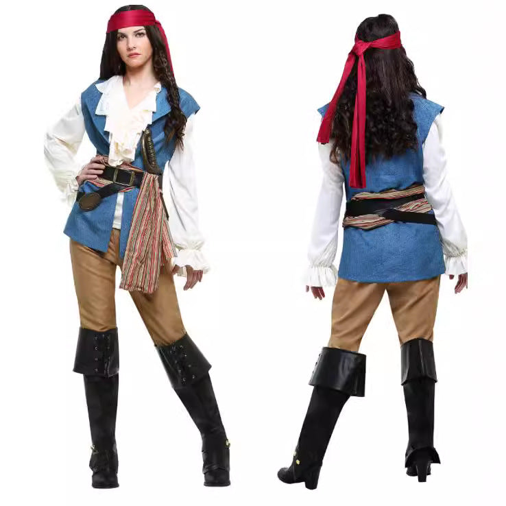 Halloween pirate costume adult female Caribbean pirate look blue female pirate captain costume nightclub costume