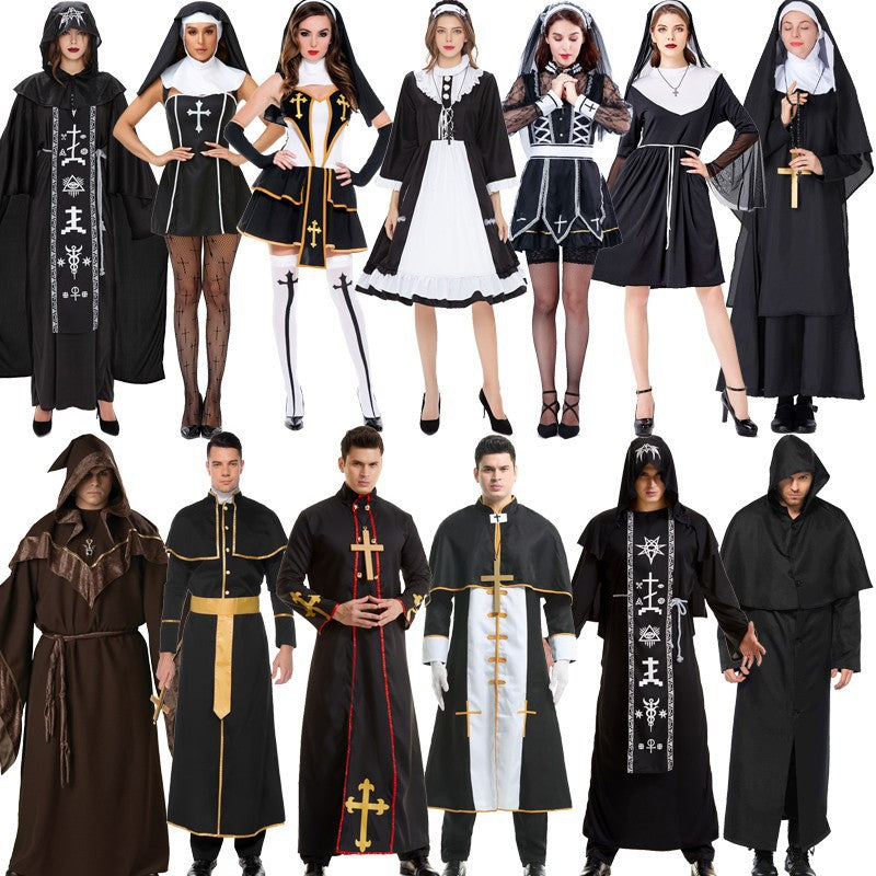 Halloween medieval wizard nun priest cos costume Halloween death robe cosplay costume