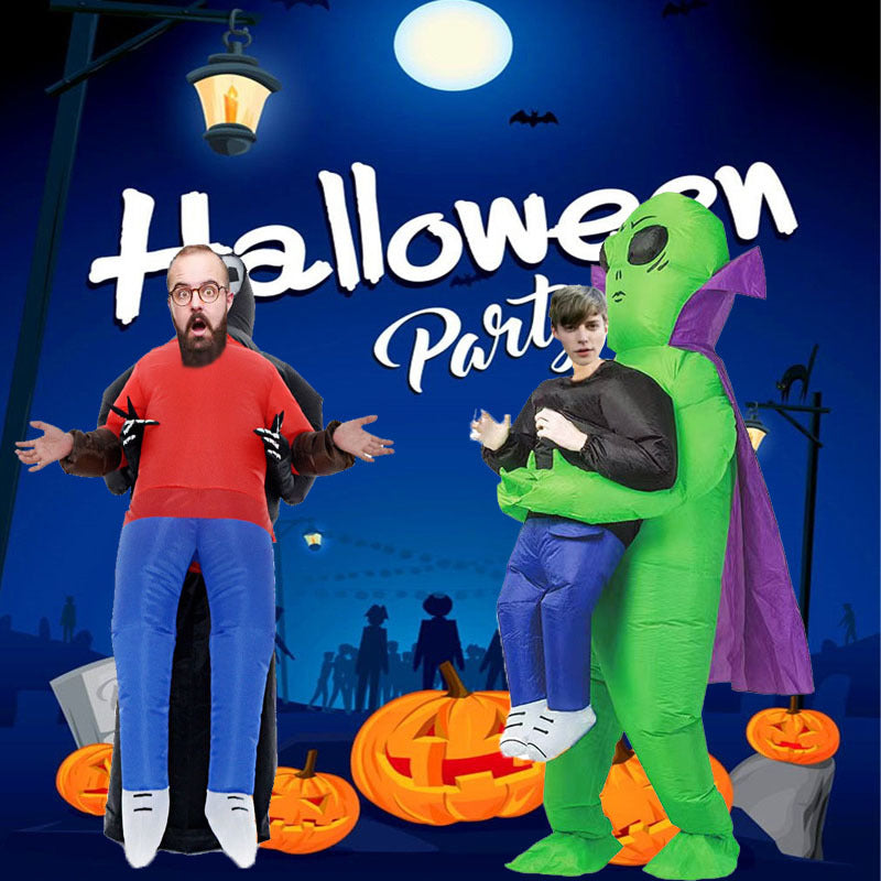 Cross-border hot selling alien ghost holding human inflatable clothing Halloween night walking funny horror alien costume funny