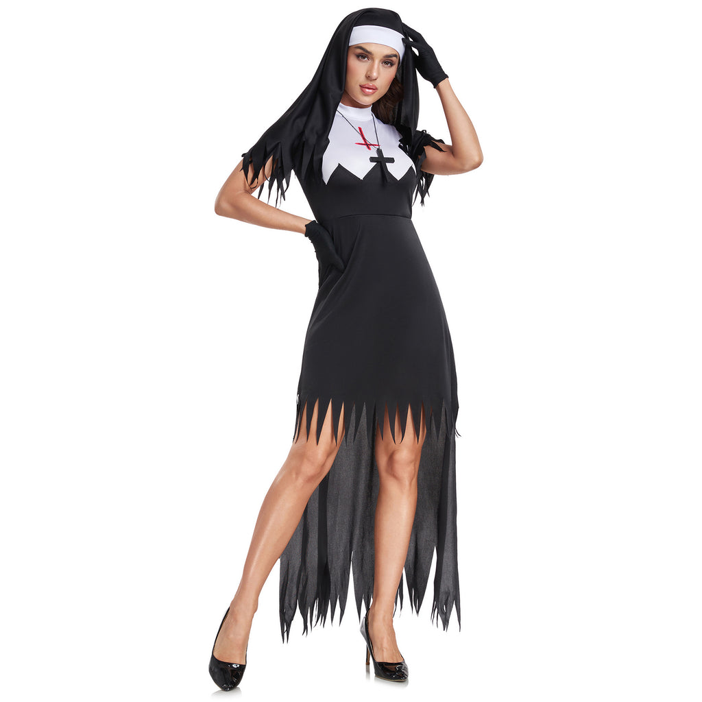 Evil Vampire Nun Costume Halloween Witch Robe