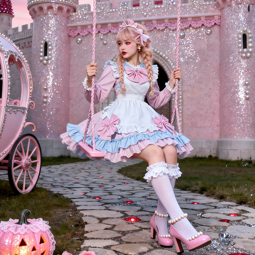 Halloween pink maid costume LOLITA dress LOLITA stage wear maid Ware soft girl cafe maid costume