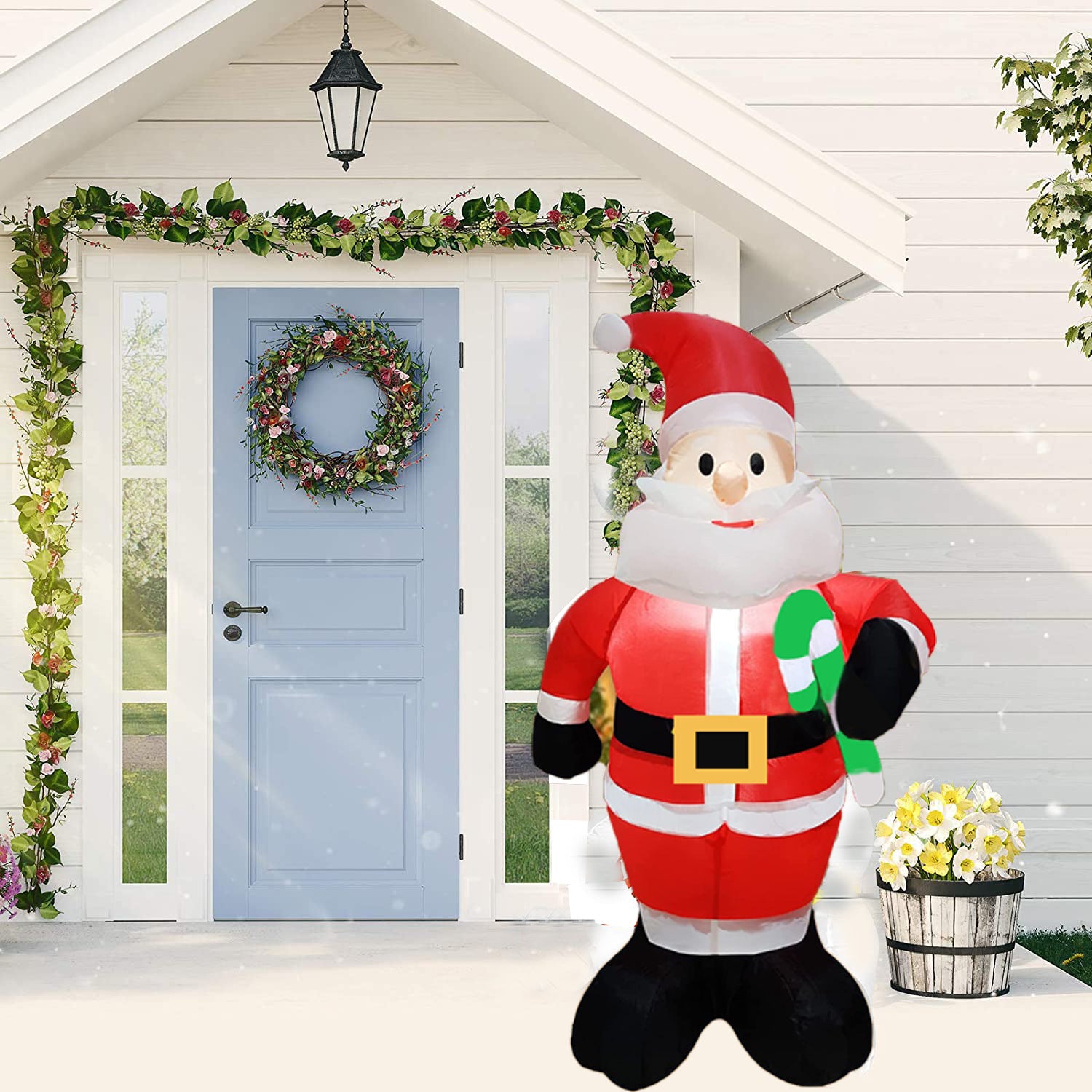 1.2 m hand crutch inflatable Santa LED luminous inflatable model Santa Claus inflation model decorations