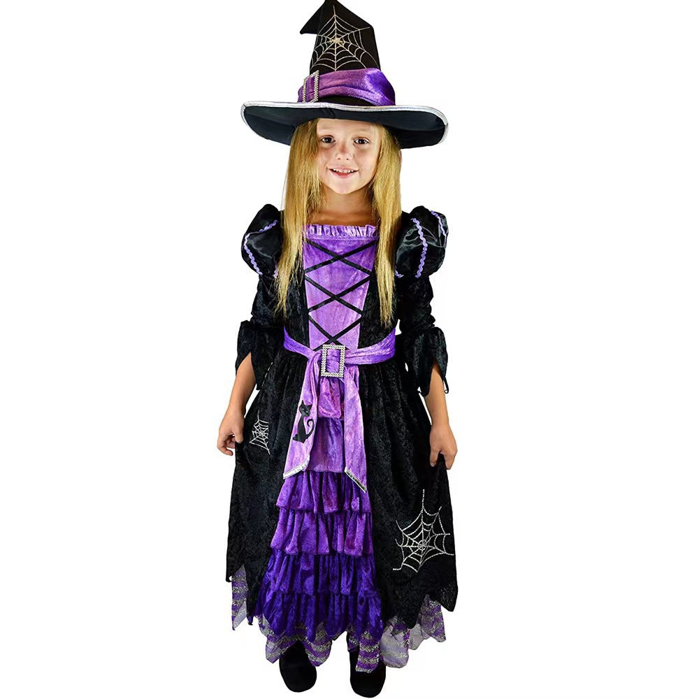 Halloween costume children's costume girl witch skirt dress witch princess dress witch hat