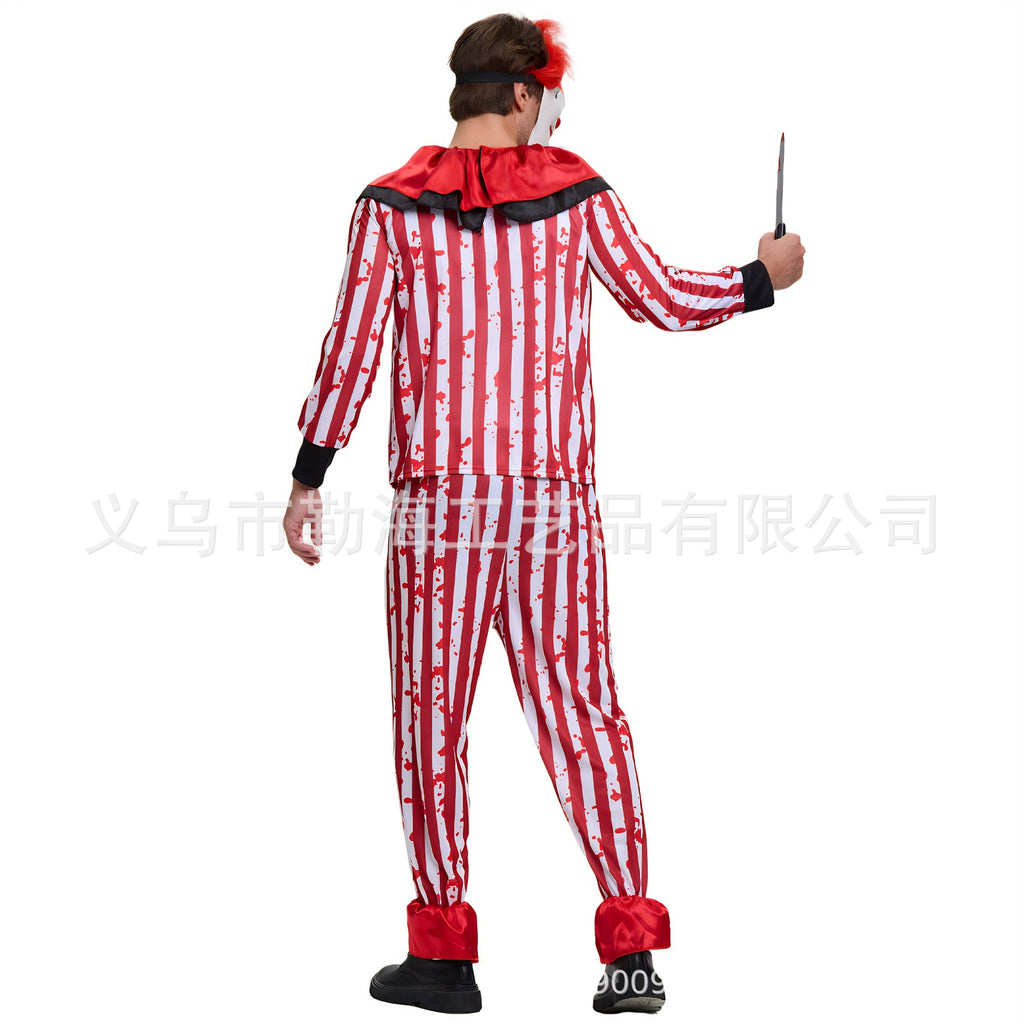 Halloween adult red and black stripes clown costume stage costume carnival costume