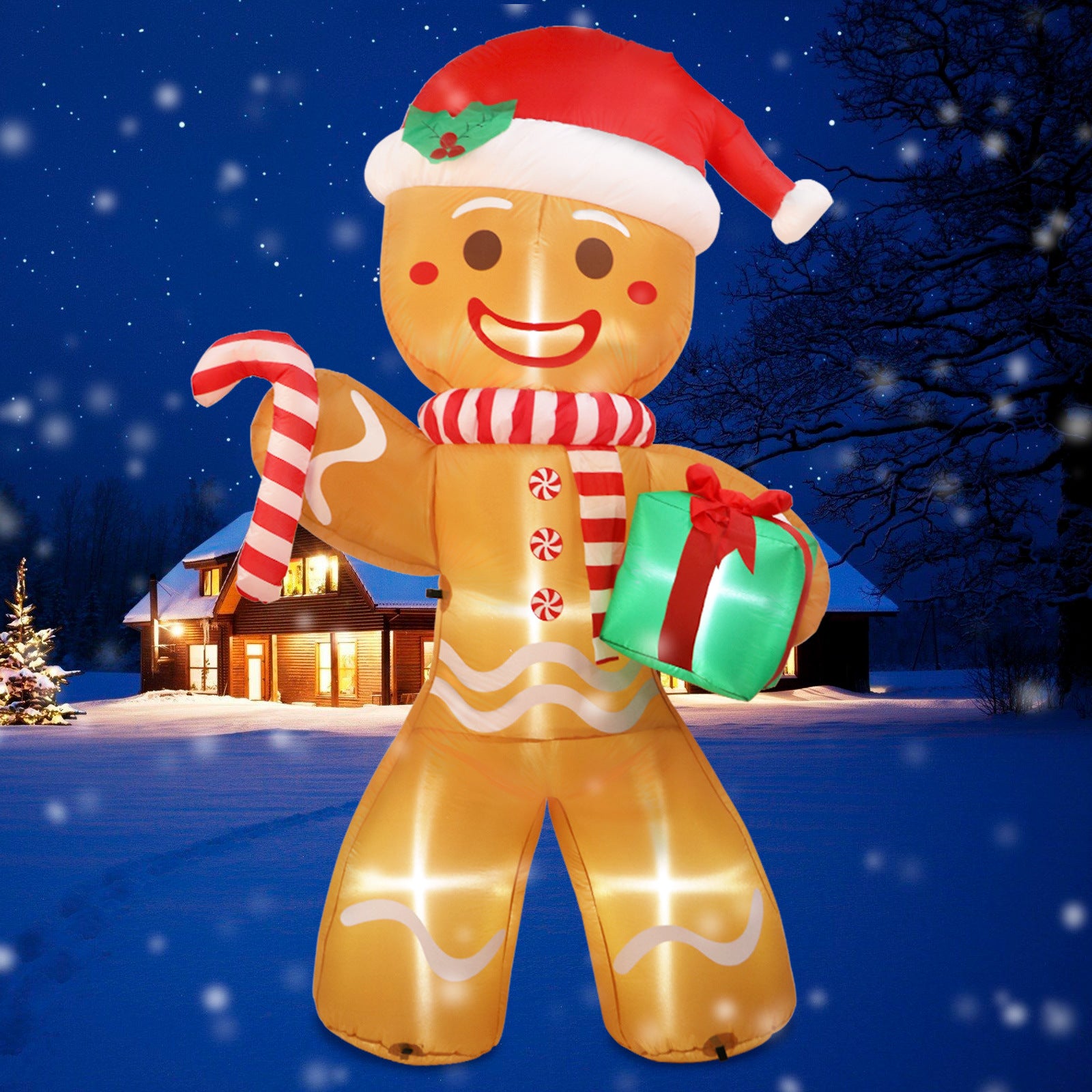 Cross-border Christmas inflatable gingerbread man inflatable cane doll inflatable luminous Christmas atmosphere outdoor courtyard decoration