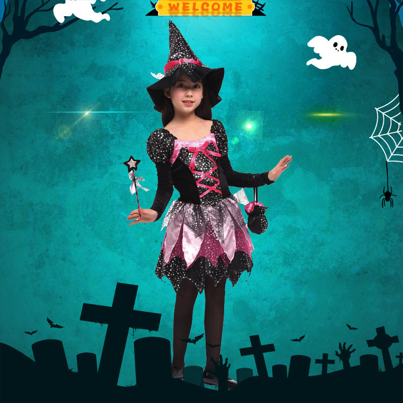 Children's Day catwalk children's costume masquerade children's Halloween performance shiny magic witch costume