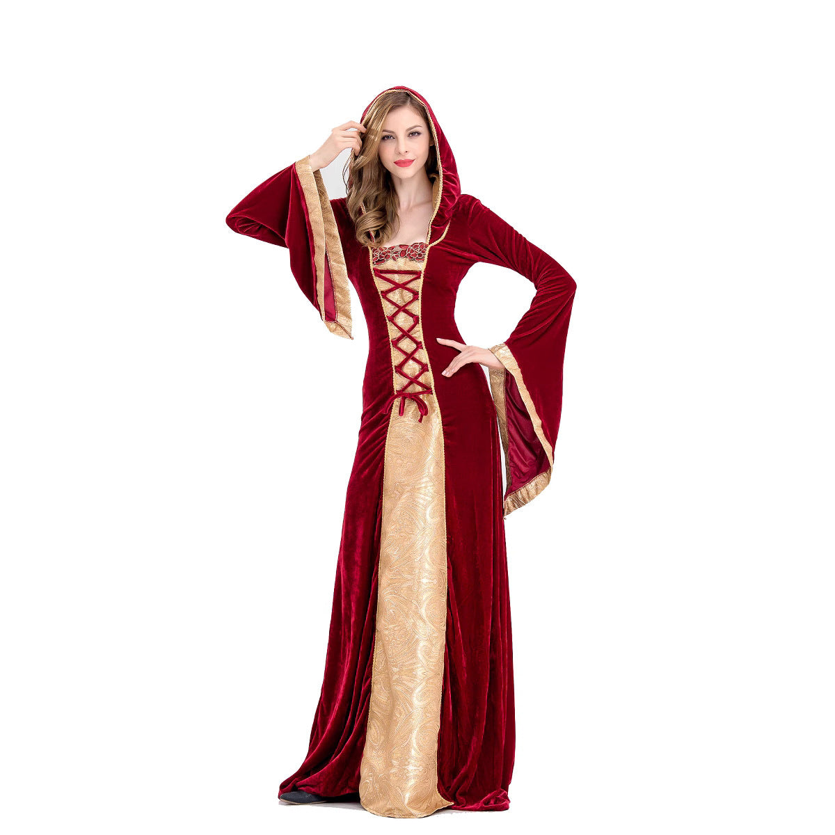 Halloween costume European vintage court long dress hooded dress Queen costume elastic court costume