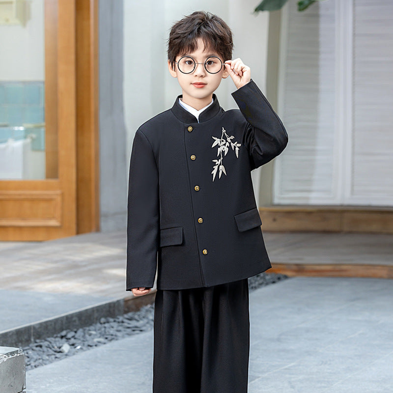 Boy's new Chinese suit jacket national fashion Zhongshan suit children's embroidery Han Chinese costume Tang costume host stage costume