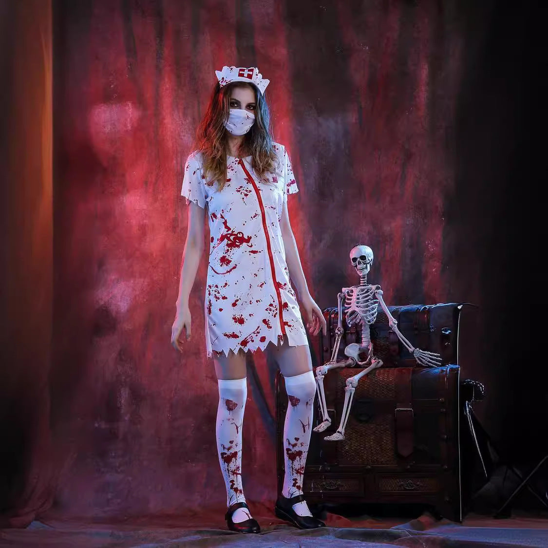 Halloween costume Halloween horror bloody nurse costume zombie adult female doctor's overall couple