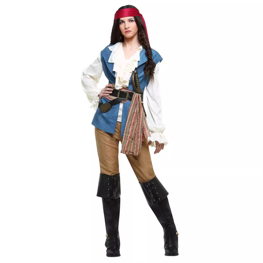 Halloween pirate costume adult female Caribbean pirate look blue female pirate captain costume nightclub costume