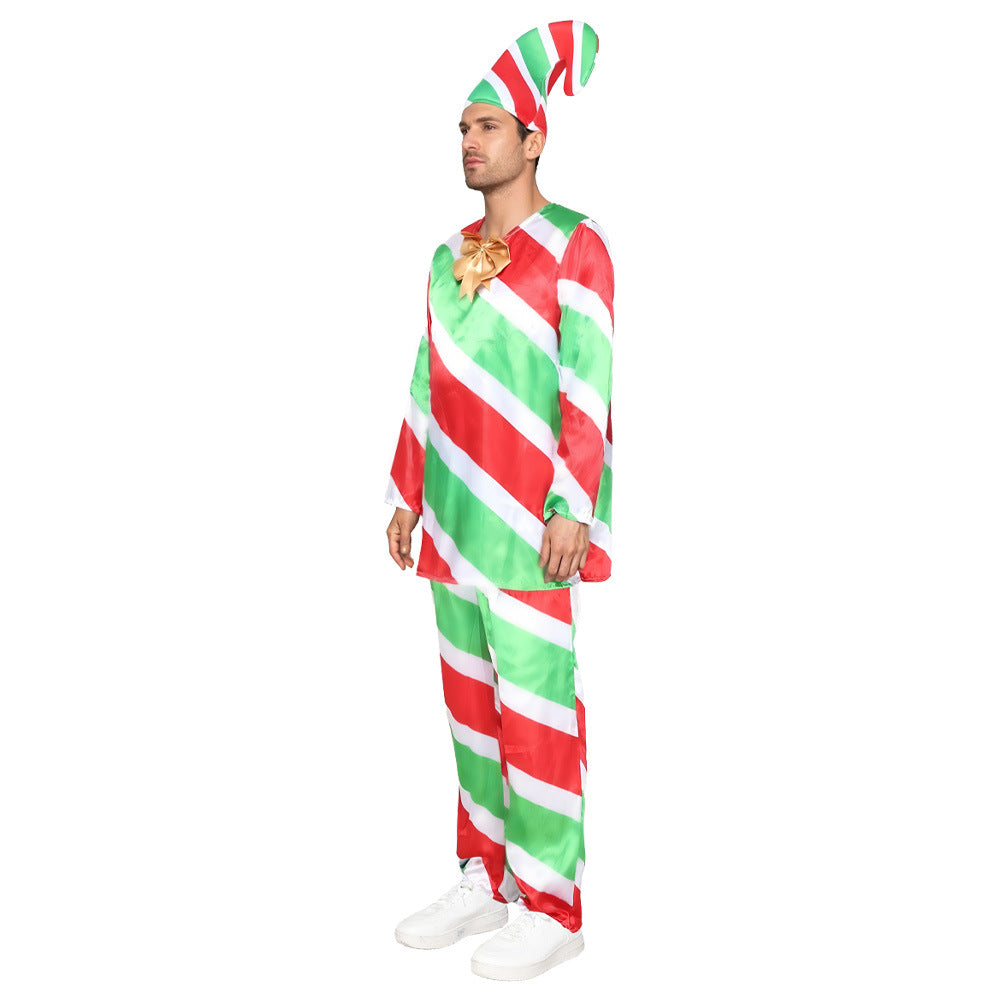 Cross-border new arrival Christmas dress-up costume Candy Cane Festival party performance costume Christmas elf elderly costume