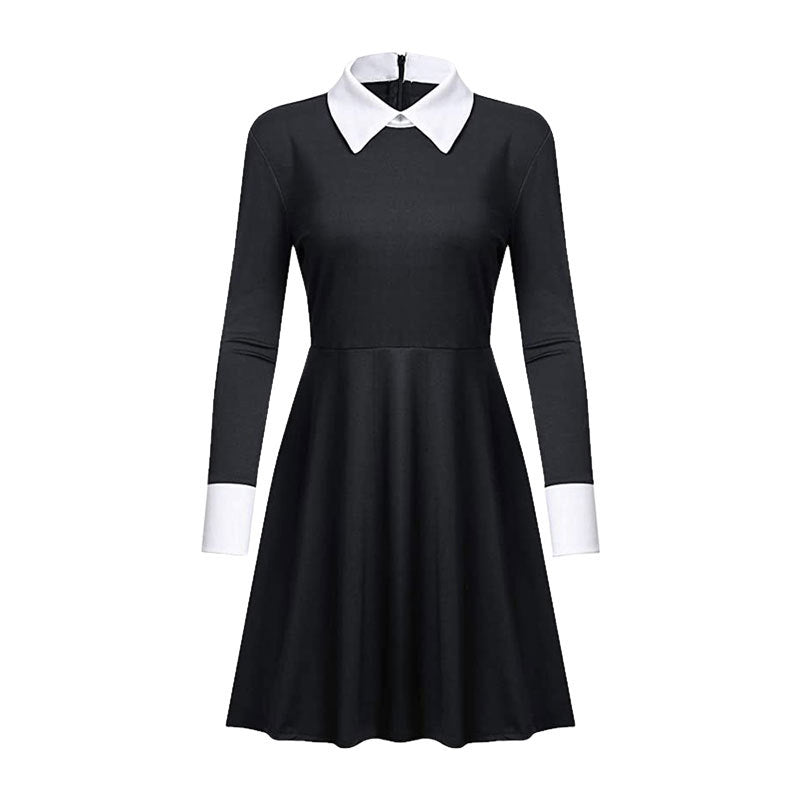 Adams family cos costume Halloween Wednesday Adams black dress cosplay costume