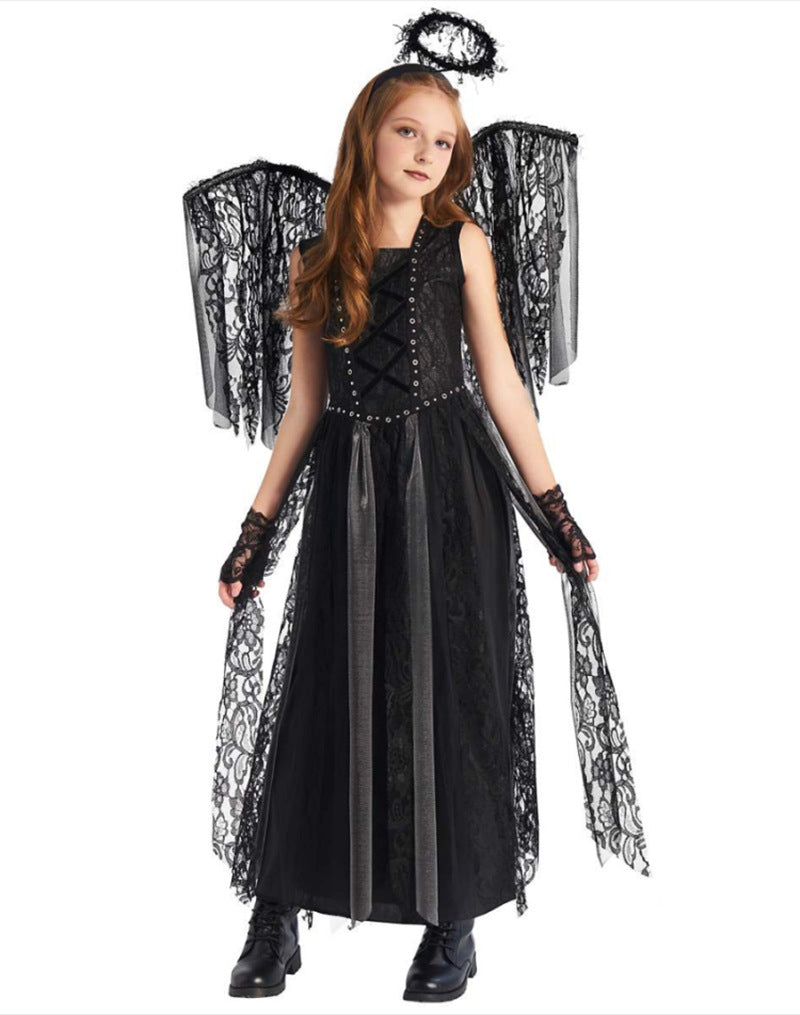 New Halloween Girls Vampire Black Angel Costume