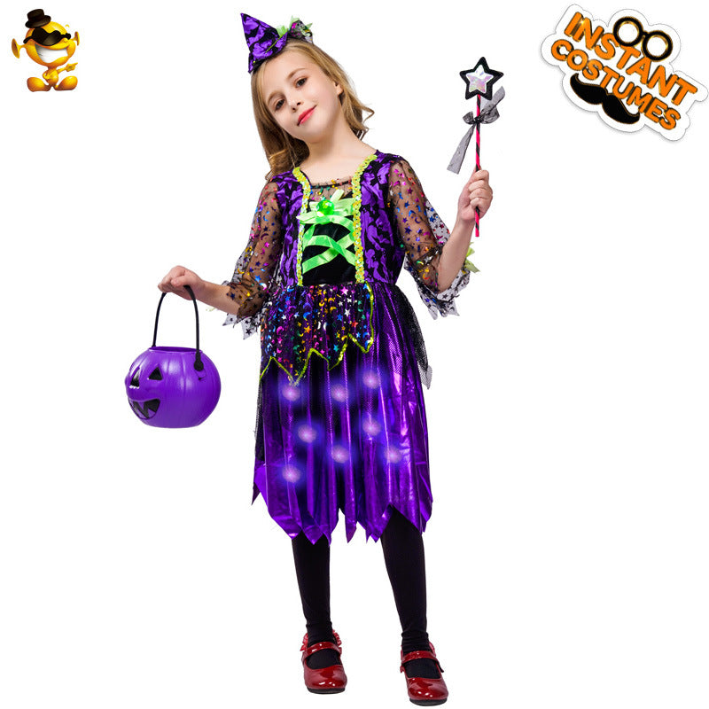 Halloween Children's glowing witch cosplay party costume masquerade stage performance costume