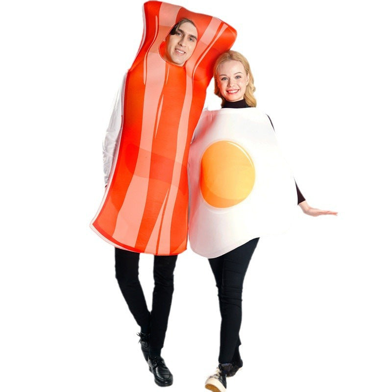 Halloween adult men and women couple poached egg bacon party costume funny food cosplay costume