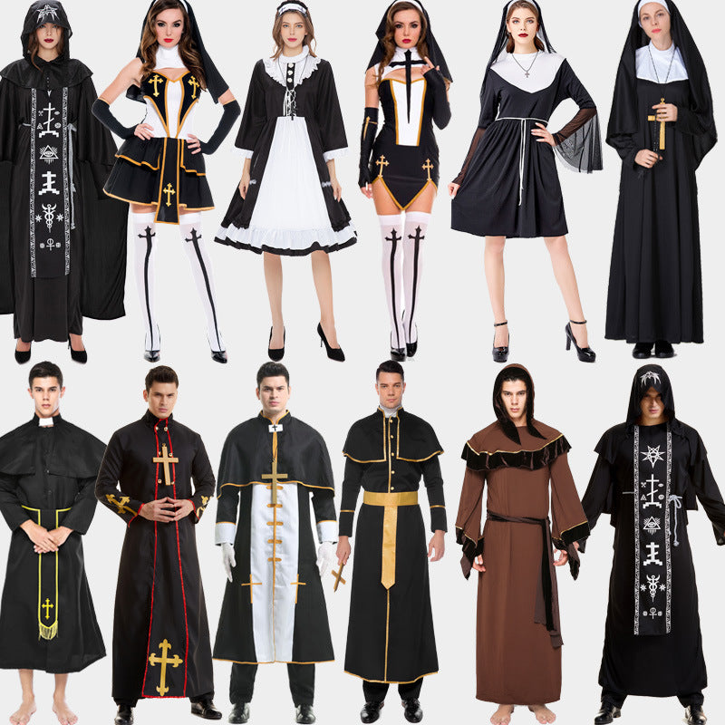 Halloween medieval wizard nun priest cos costume Halloween death robe cosplay costume