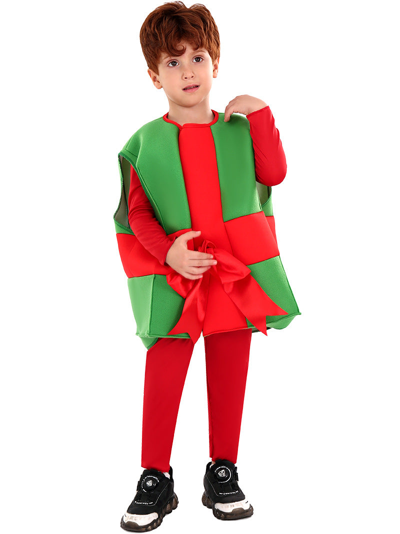 Christmas costume children's costume Santa Claus gift box costume Christmas outfit party holiday performance clothing
