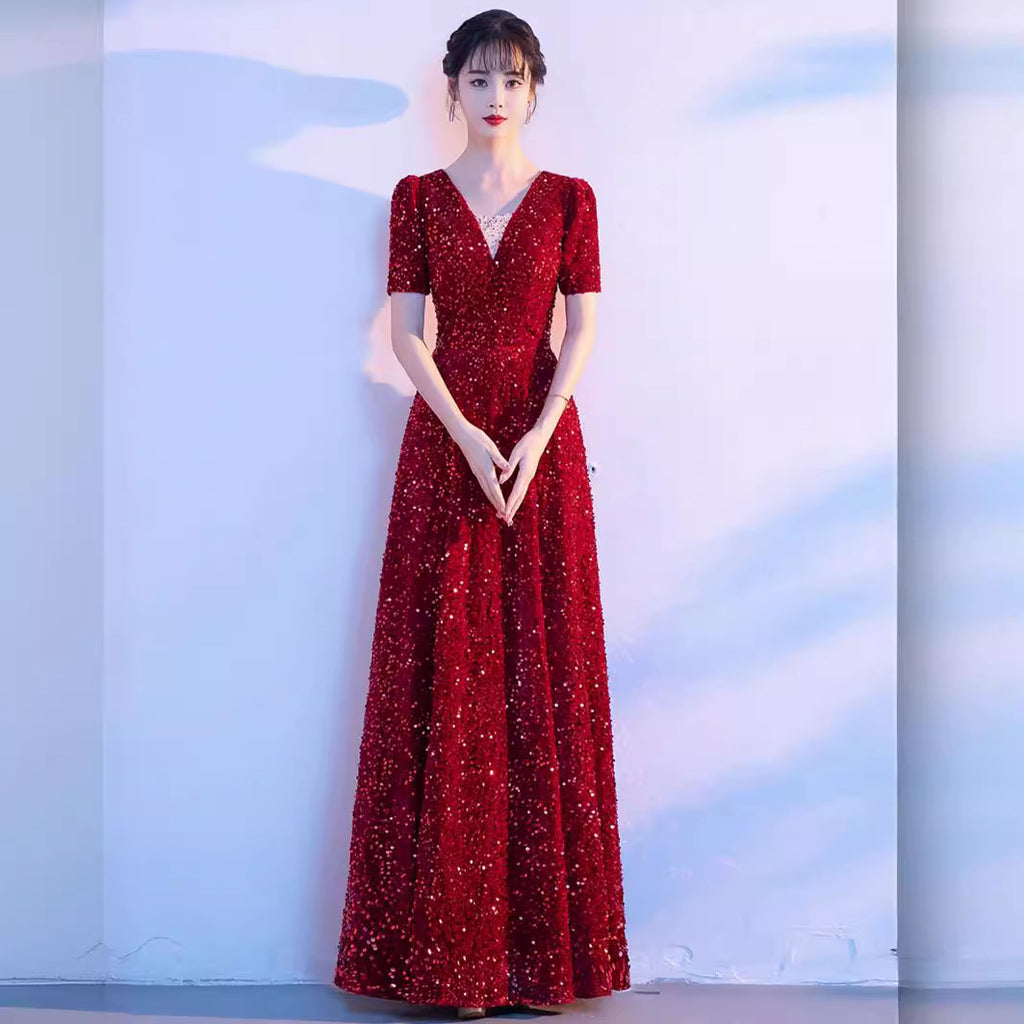 Wine Red chorus costume female dress singing red song dress chorus costume competition conductor performance costume