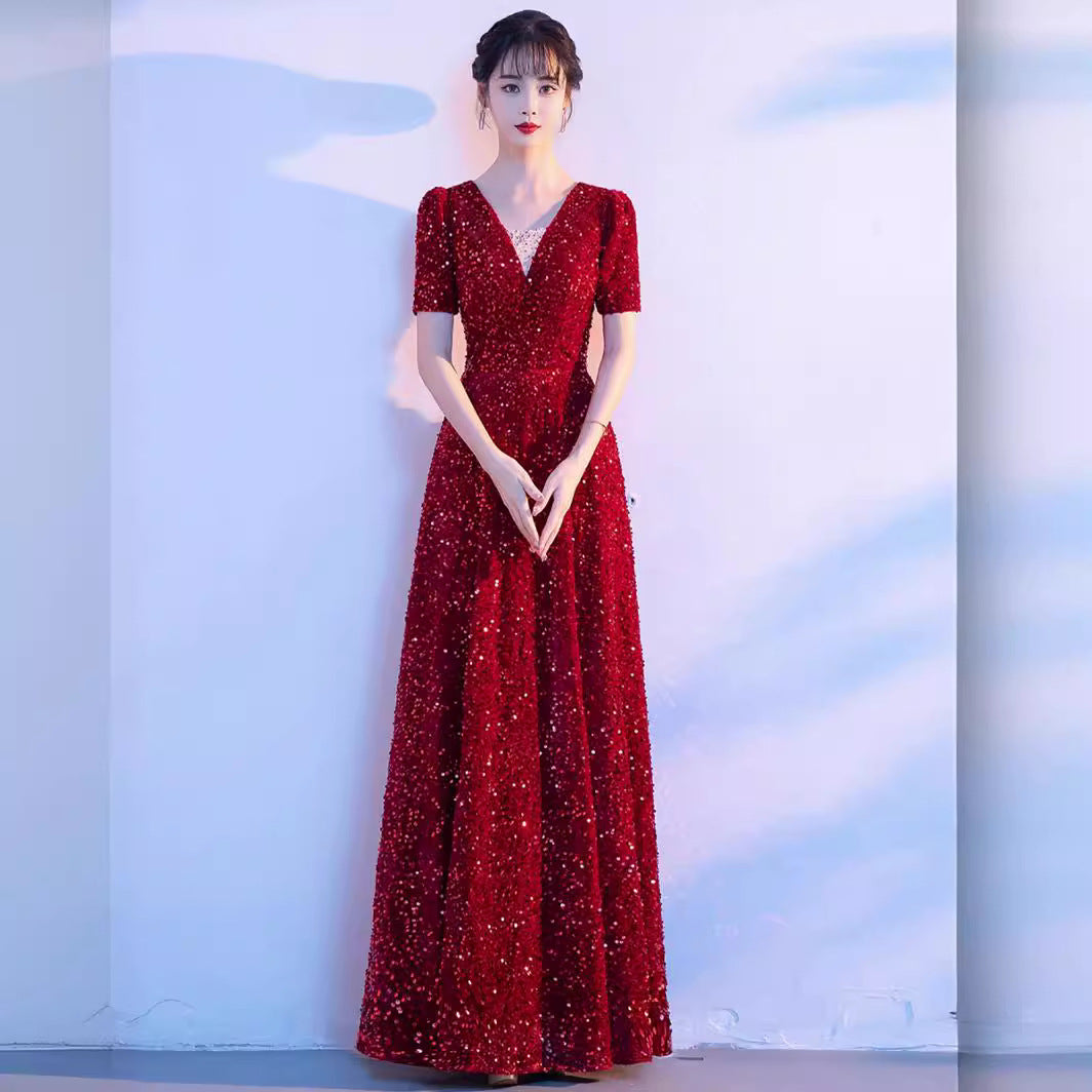 Wine Red chorus costume female dress singing red song dress chorus costume competition conductor performance costume