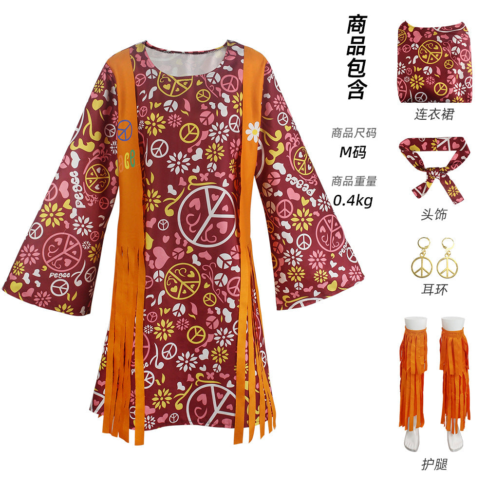 Halloween Arabic cos costume tassel hippie costume hippie retro cosplay performance costume
