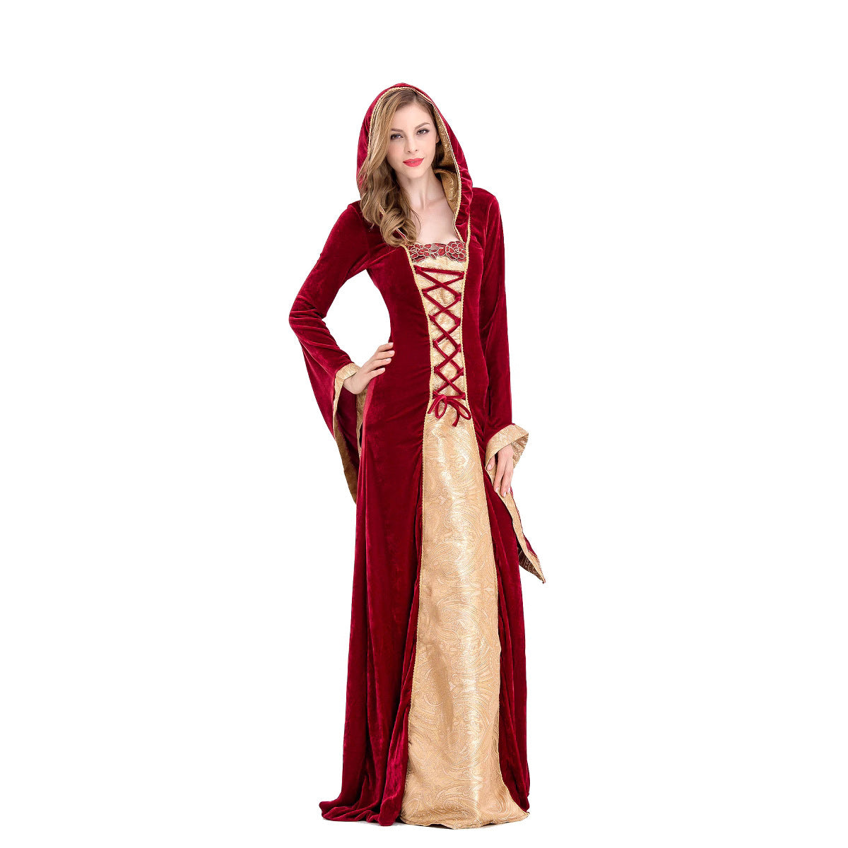 Halloween costume European vintage court long dress hooded dress Queen costume elastic court costume