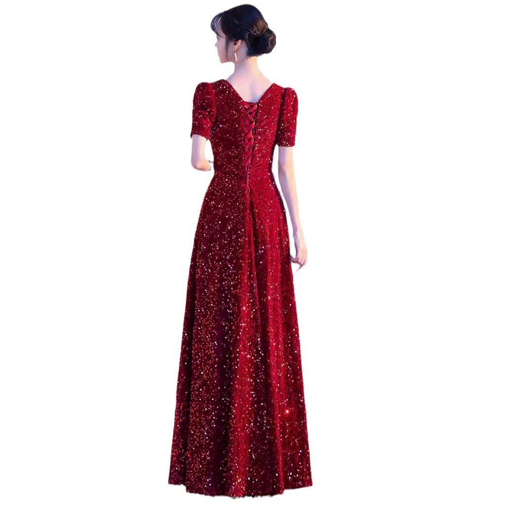 Wine Red chorus costume female dress singing red song dress chorus costume competition conductor performance costume
