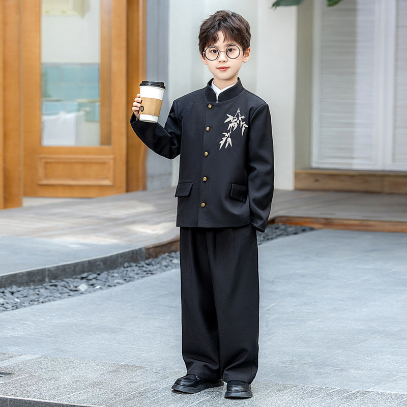 Boy's new Chinese suit jacket national fashion Zhongshan suit children's embroidery Han Chinese costume Tang costume host stage costume
