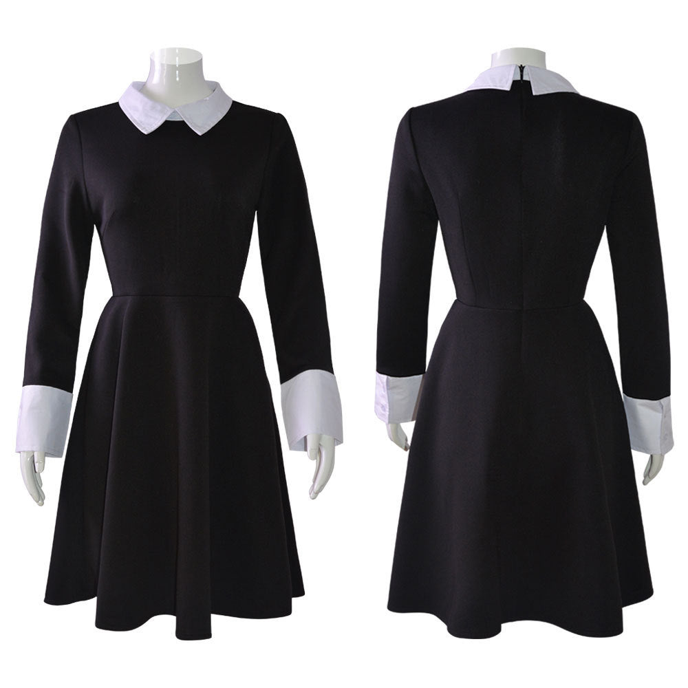 Adams family cos costume Halloween Wednesday Adams black dress cosplay costume