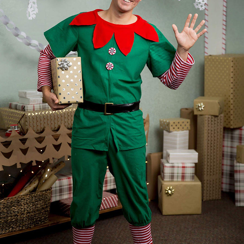 Christmas elf children adult performance costume green elf cosplay parent-child costume dance party costume